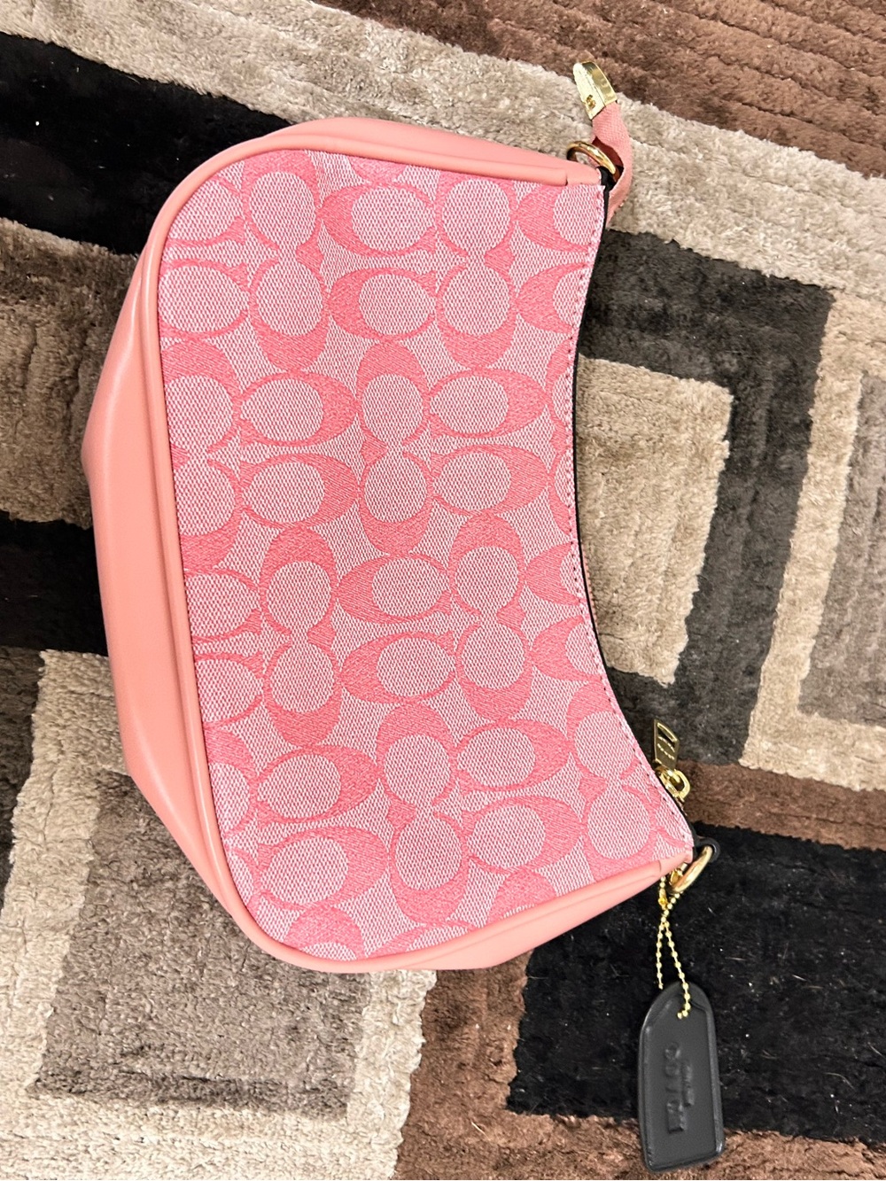 Coach Pink Signature Jacquard Shoulder Bag with Gold Hardware - Picture 2 of 4